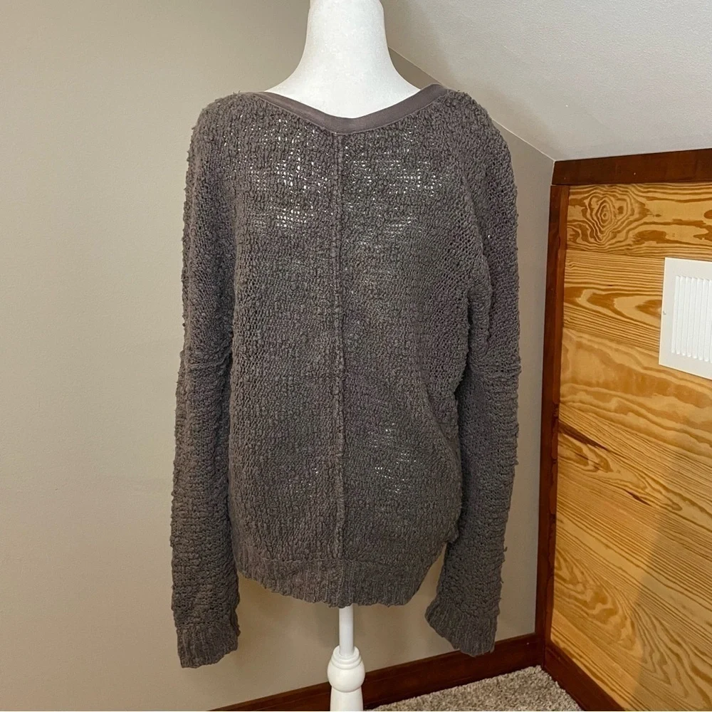 Free People Reverse Hem Open Knit V-Neck Sweater
